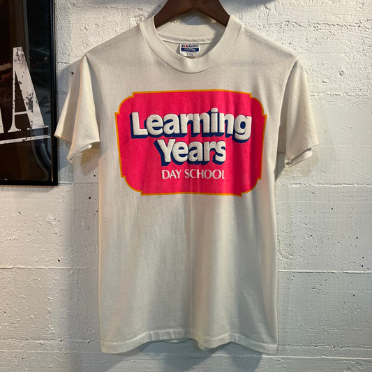 Vintage 80’s Learning Years Day School Single Stitch T-Shirt - Size Small - Made In USA - White/Multi