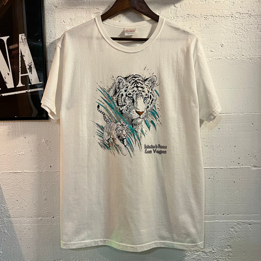 Vintage Las Vegas ‘Extinction Is Forever’ White Tiger Sparkly T-Shirt - Size Large - White/Multicolor