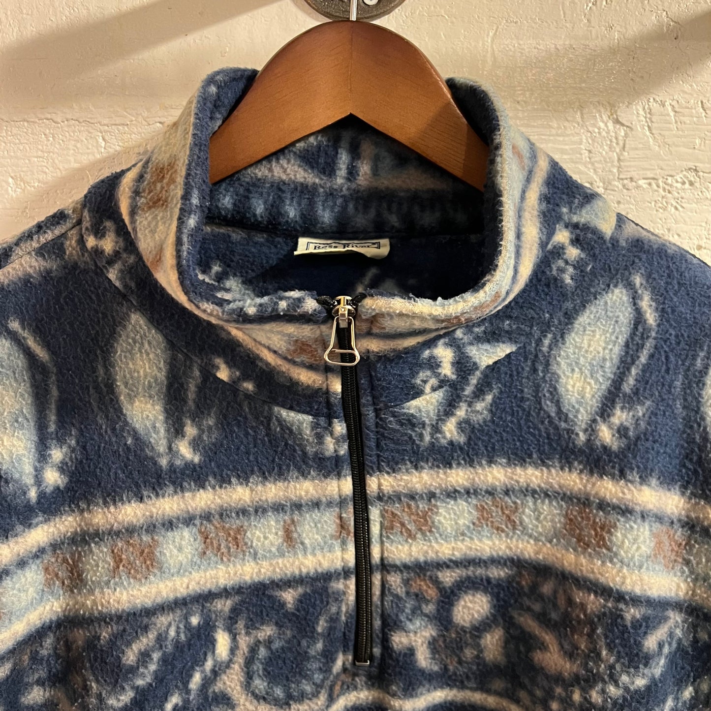 Vintage 90's Abstract All Over Pattern Half Zip Pullover Fleece Jacket - Size Medium - Blue/Navy/Gray