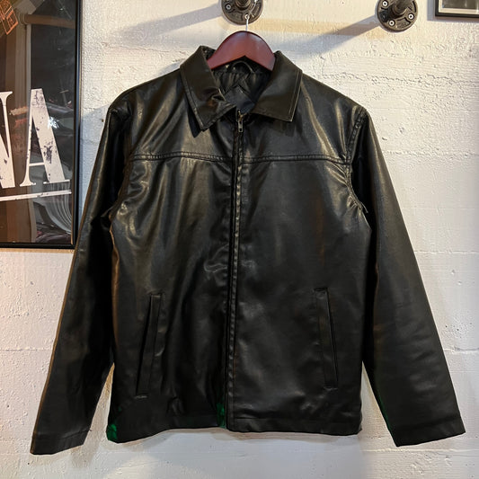 Vintage Women's Cropped Vegan Leather Jacket - Size Medium - Black