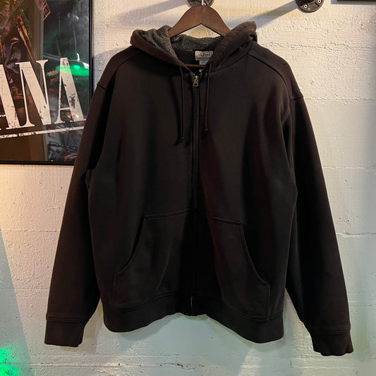 Vintage L.L.Bean Heavyweight Thermal Lined Zip Up Hoodie Sweatshirt - Size Large - Faded Black