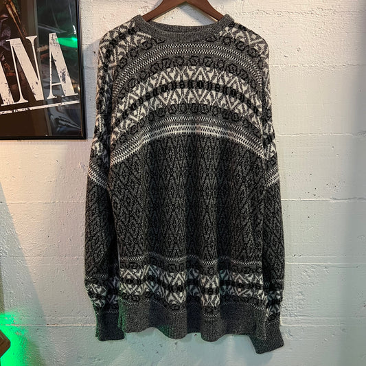 Vintage 80’s Jantzen Norwegian Knitted Sweater - Size XL - Made In USA - Grey/Black/White