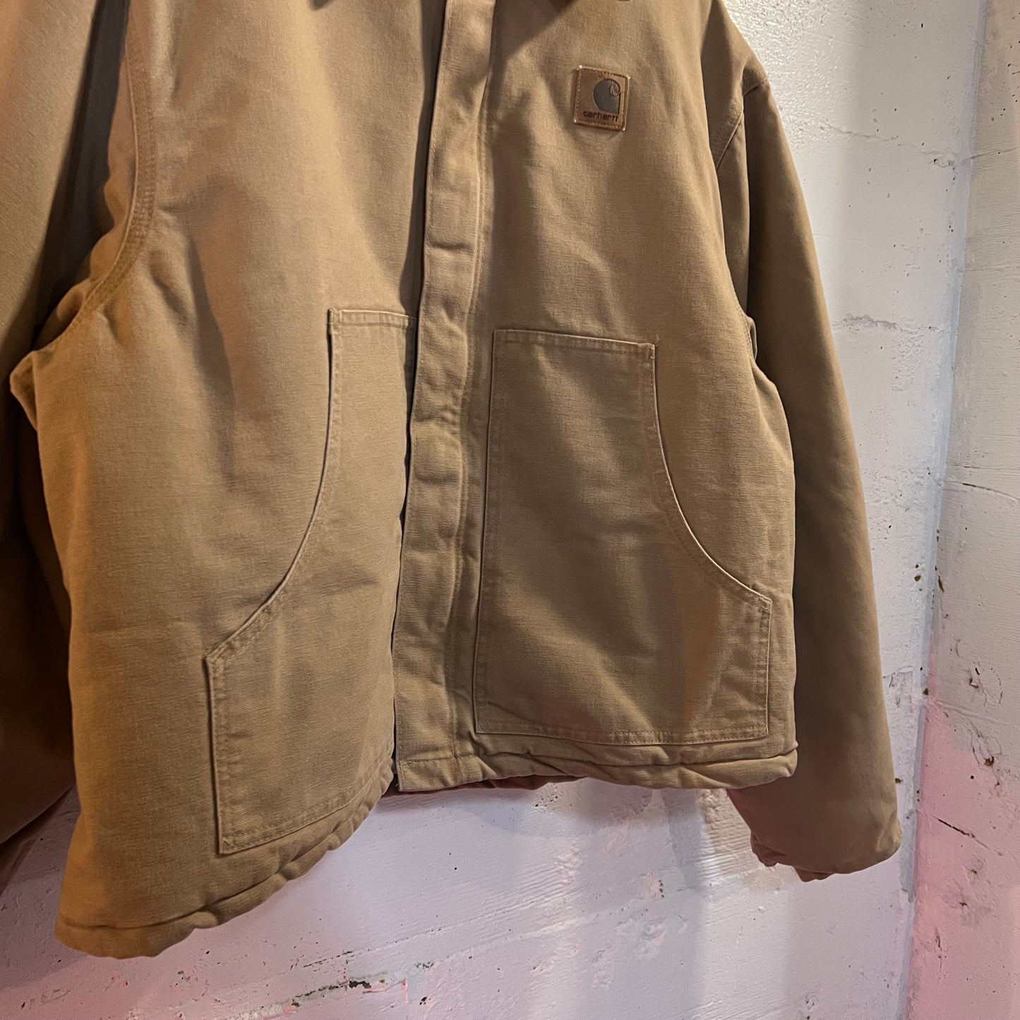 Vintage Carhartt Arctic Detroit Quilt Lined Jacket - Size L/XL - J22 SDL - Beige - Made In USA