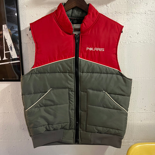 Vintage Union Made Polaris Winterwear Insulated Nylon Vest - Size Medium - Union Made In USA - Red/Gray