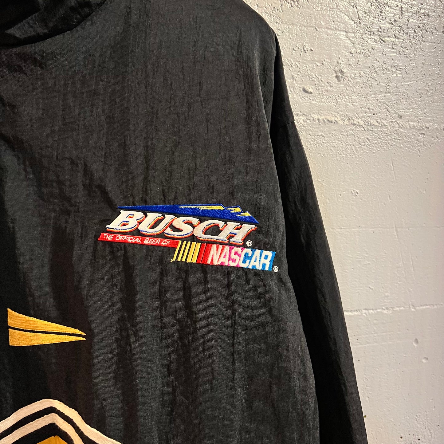 Vintage 90's Logo Athletic Busch Racing Nascar Nylon Windbreaker Jacket - Size Medium - Blue/Yellow