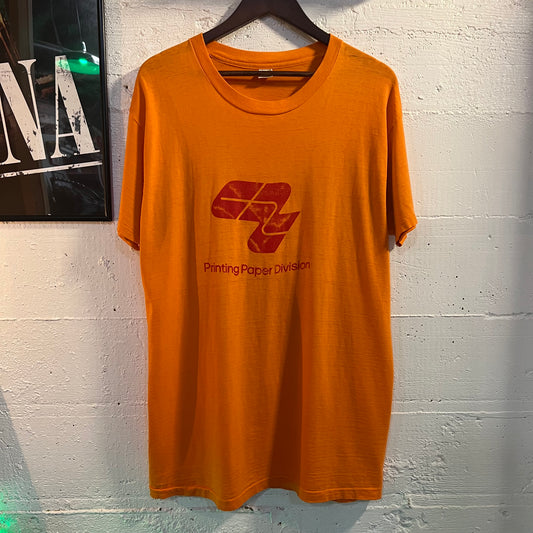 Vintage 1970's Crown Zellerbach Paper Printing Single Stitch T-Shirt - Size XL - Made In USA - Orange/Red - Hanes