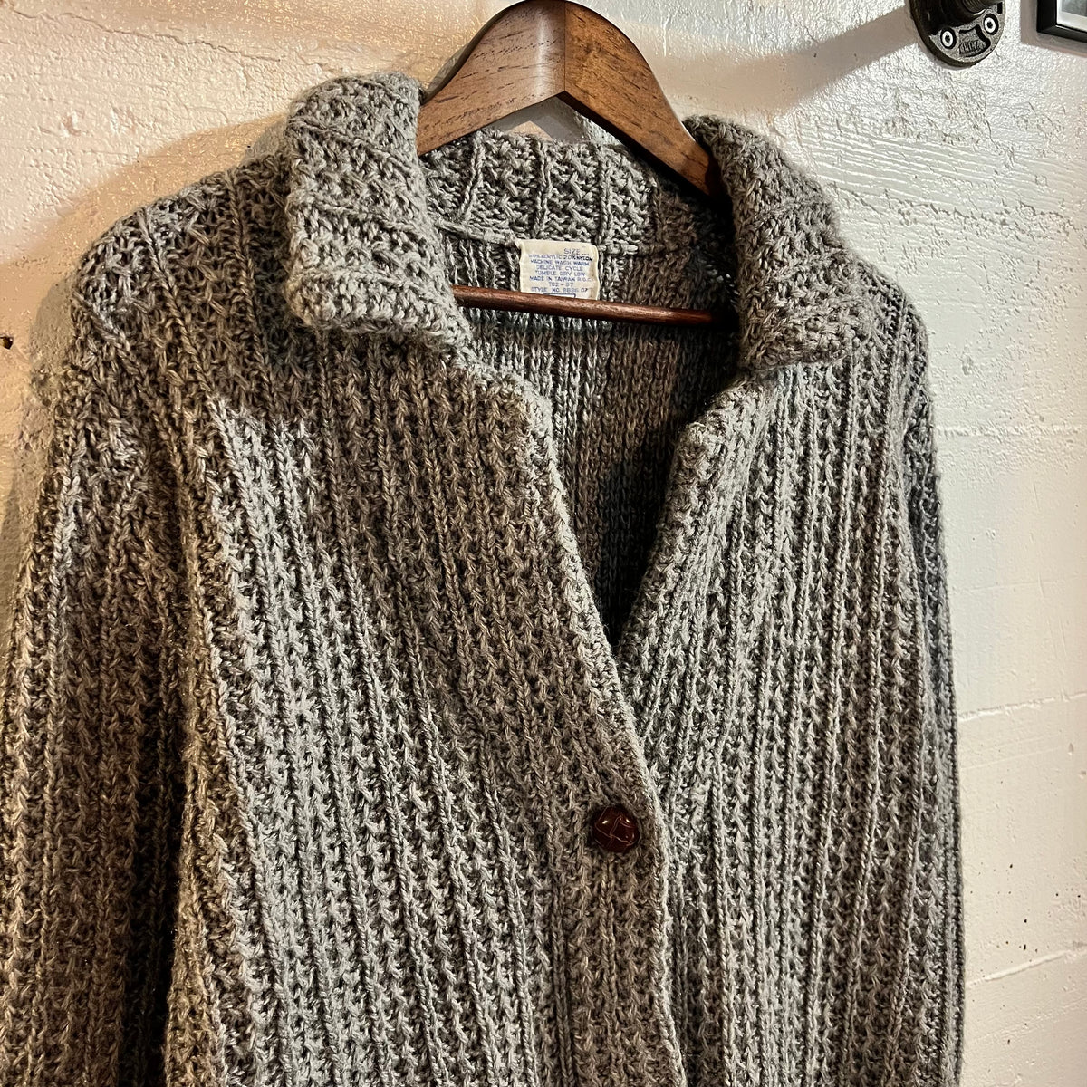 Vintage 70’s/80’s Sears Chunky Knitted Shawl Collar Cardigan Sweater - Size Large - Grey