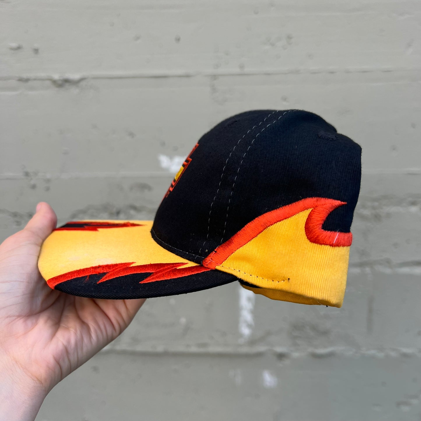 Vintage Y2K Harley Davidson Flame 6- Panel Snapback Hat - O/S - Black/Orange/Yellow