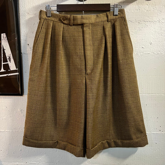 Vintage 1980's Norm Thompson Pleated Houndstooth Wool Bermuda Shorts - Size 29" - Union Made In USA - Brown/Tan