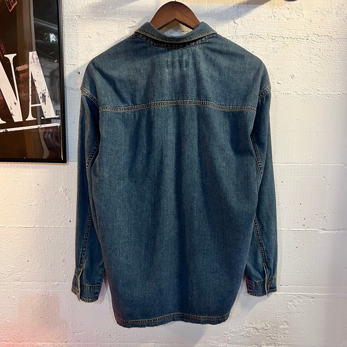 Vintage 90's DKNY Zippered Denim Shirt - Size Small - Denim/Indigo