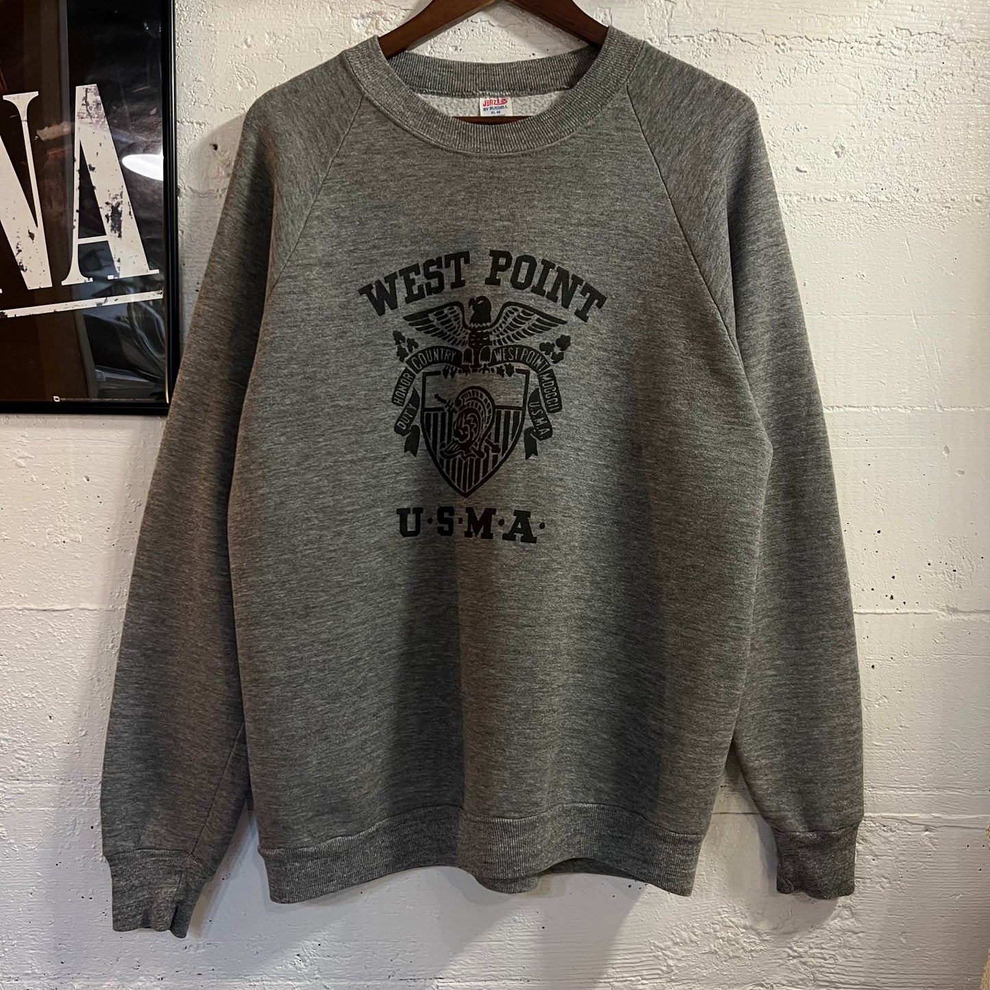 Vintage 80’s Jerzees West Point U.S.M.A. Raglan Crewneck Sweatshirt - Size XL - Made In USA - Heather Grey/Black