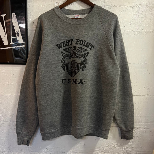 Vintage 80’s Jerzees West Point U.S.M.A. Raglan Crewneck Sweatshirt - Size XL - Made In USA - Heather Grey/Black