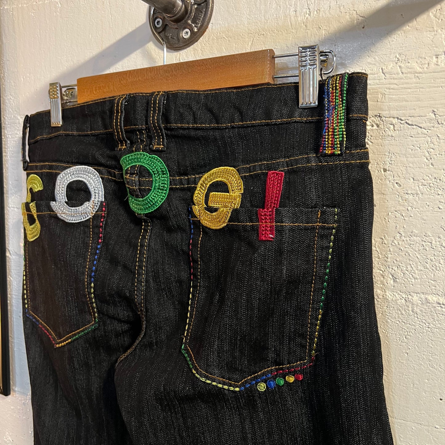 Vintage Y2K Coogi Embroidered Dark Wash Slim Fit Denim Jeans - Size 32"x 35" - Dark Raw Indigo/Multi