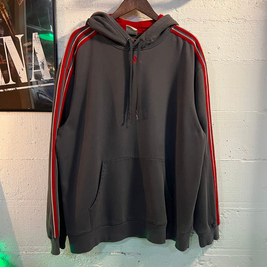 Vintage 2004 Adidas Center Three Stripe Logo Oversized Hoodie - Size XL - Red/Gray