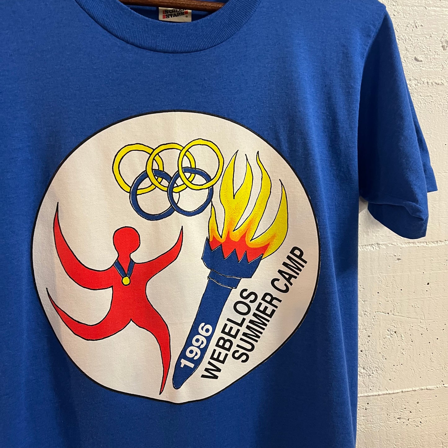 Vintage 1996 Olympic Webelos Summer Camp Single Stitch T-Shirt - Size Small - Made In USA - Blue/Multi