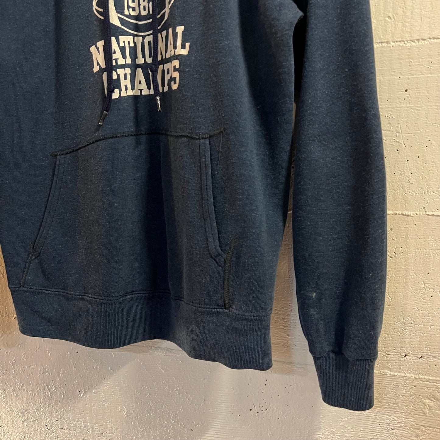 Vintage 1982 Penn State Football National Champs Raglan Hoodie Sweatshirt - Size Small - Made In USA - Navy/White