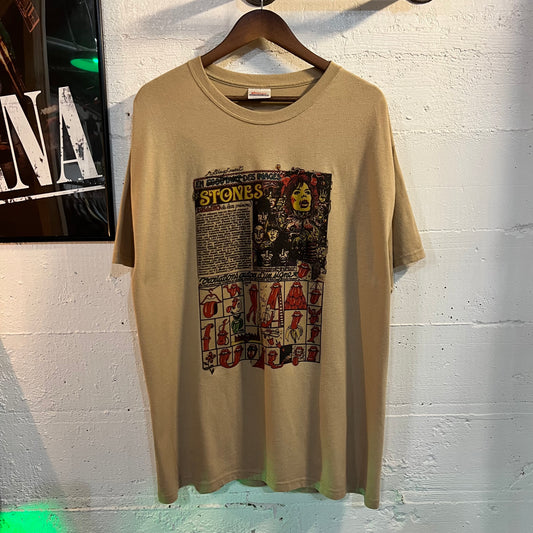 Vintage 90's Rolling Stones French Advertisement Art T-Shirt - Size XL - Tan/Multi