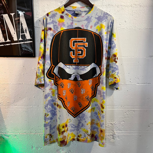 Vintage San Francisco Giants Skull Tie Dye T-Shirt - Size 4XL - Black/Orange/Multicolor