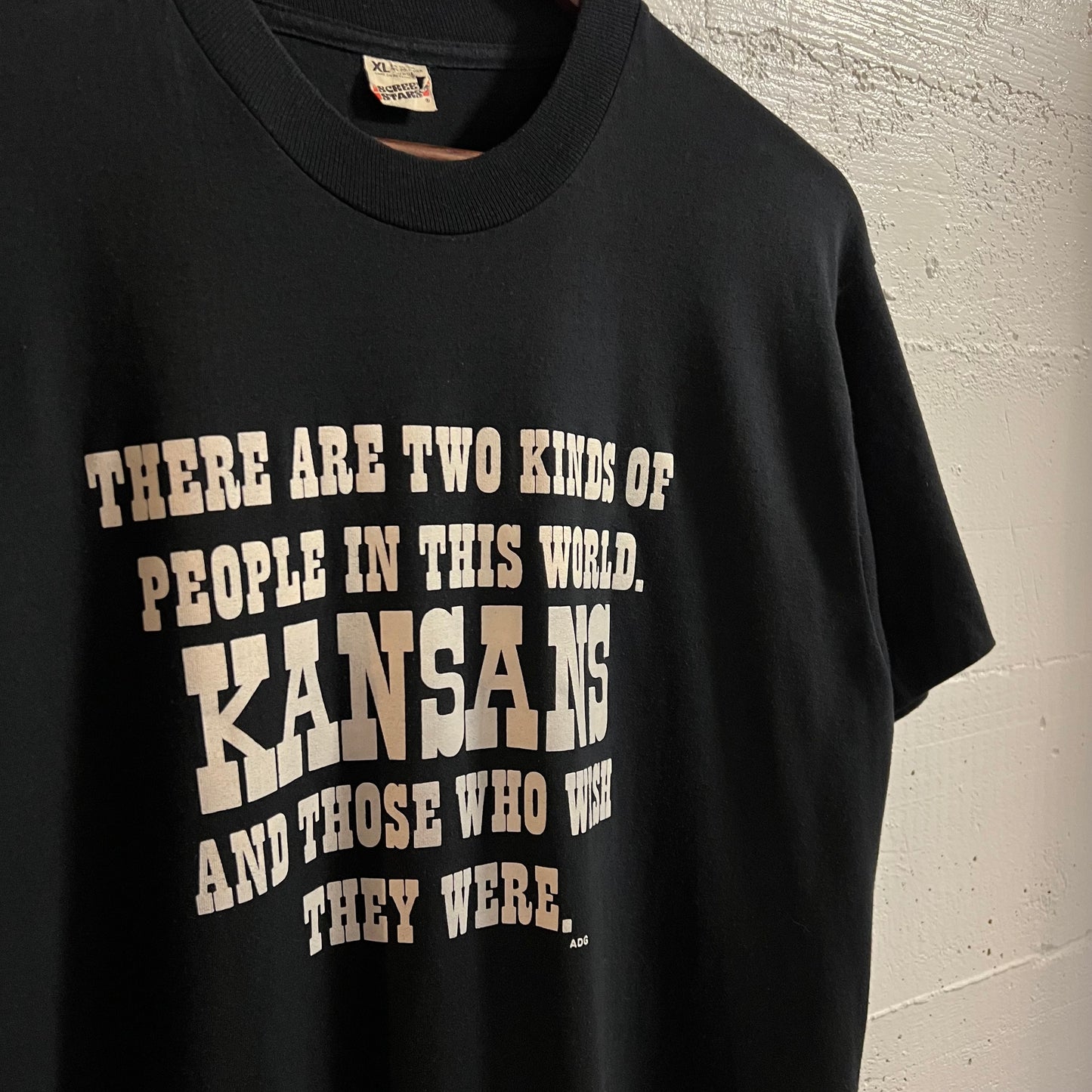 Vintage 80’s Funny Kansas Graphic Single Stitch T-Shirt - Size XL - Made In USA - Black/White