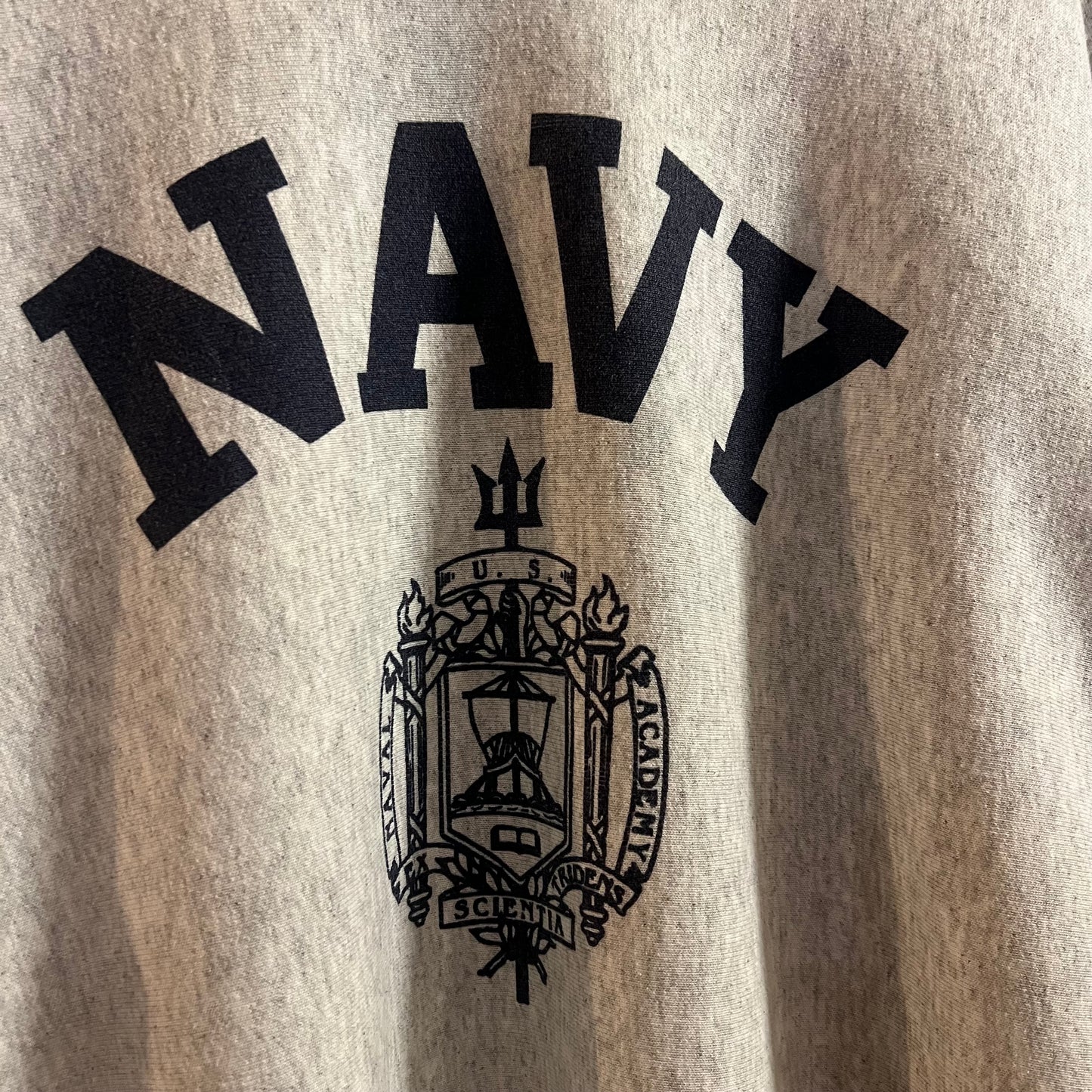 Vintage 90’s Navy U.S. Naval Academy Reverse Weave Crewneck Sweatshirt - Size Medium - Made In USA - Heather Grey/Navy
