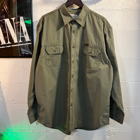 Vintage Carhartt Ripstop Button Up Shirt - Size XL - Olive Drab