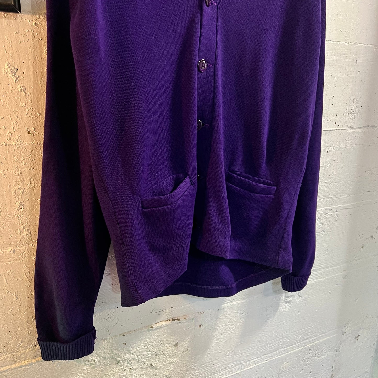 Vintage 90's Letterman Cardigan Sweater - Size Medium - Made In USA - Purple