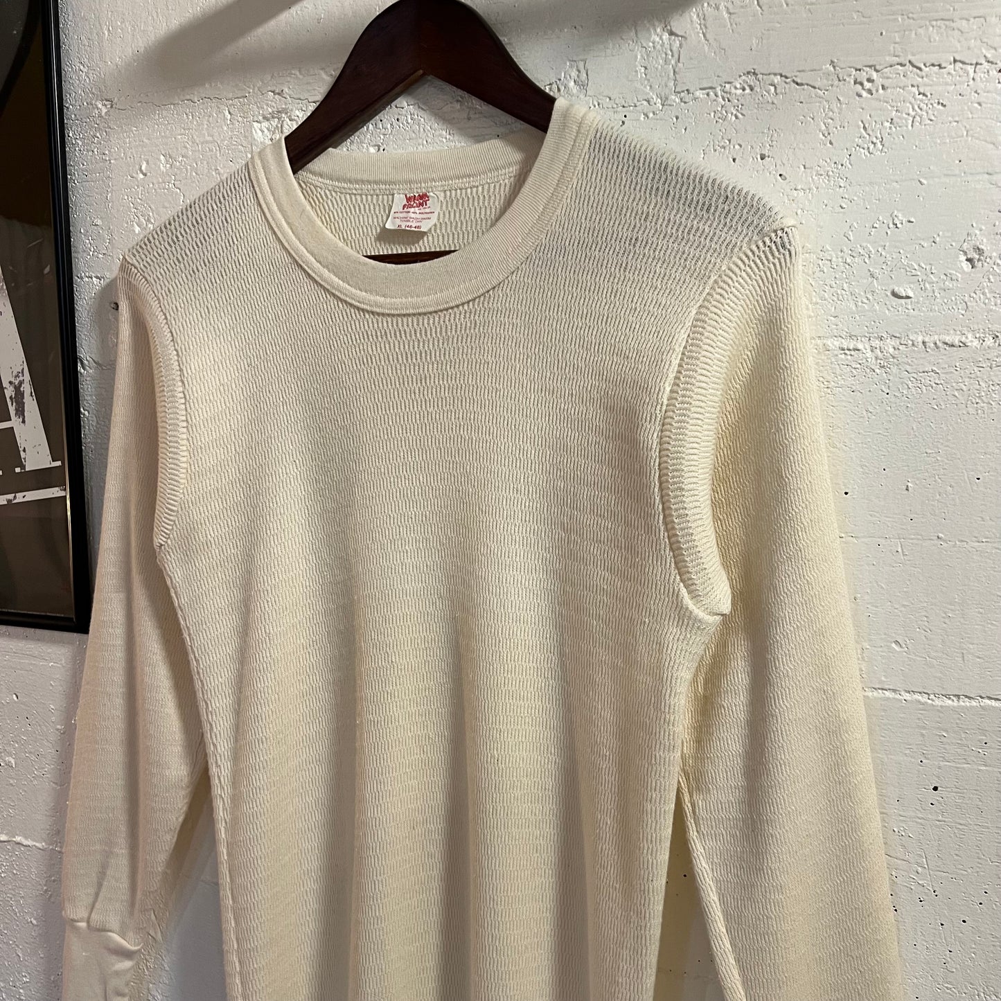 Vintage 80’s Warm Front Honeycomb Knitted Thermal Long Sleeve Shirt - Size XL - Made In USA - Antique White