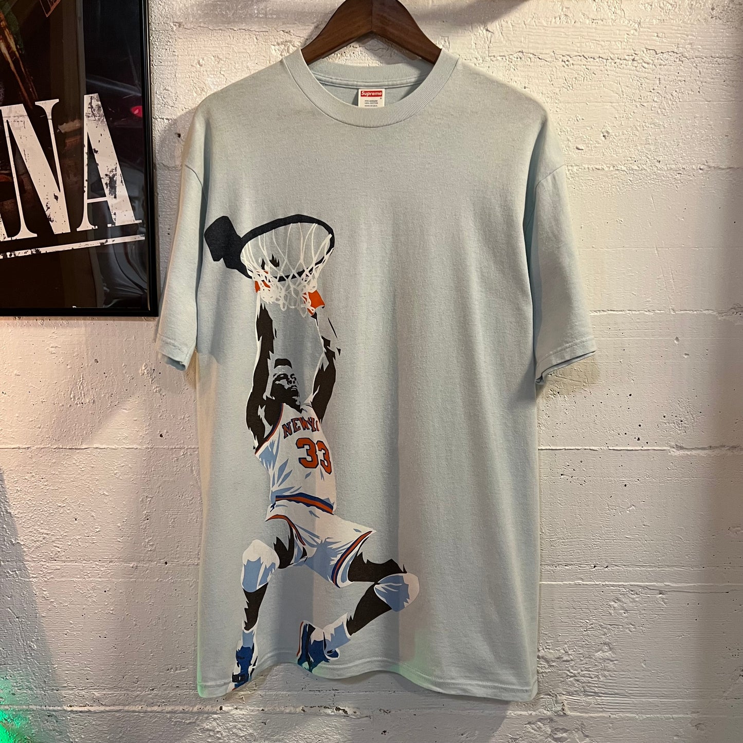 *Pre-Owned* Vintage Rare 2002 Supreme Patrick Ewing Dunk T-Shirt - Size Large - Made In USA - Light Blue
