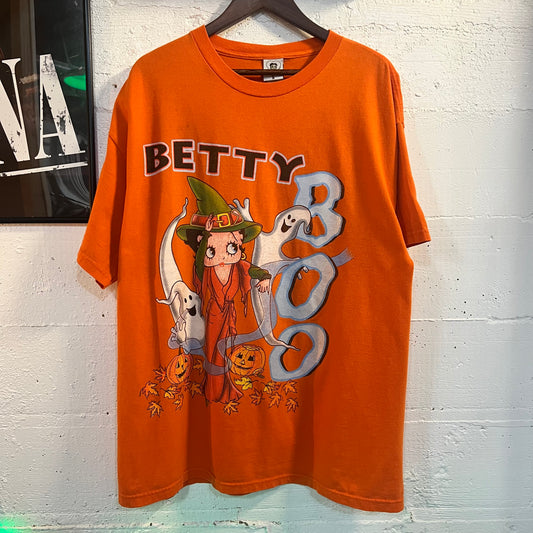 Vintage Y2K Betty Boop Freeze Halloween Ghost 'Boo' T-Shirt - Size XL - Orange/Multi