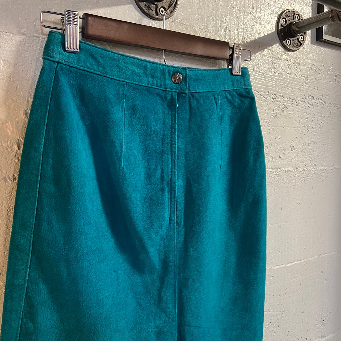 Vintage 90's Turquoise Suede Leather Mini Skirt - Size 3/4 - Blue/Turquoise
