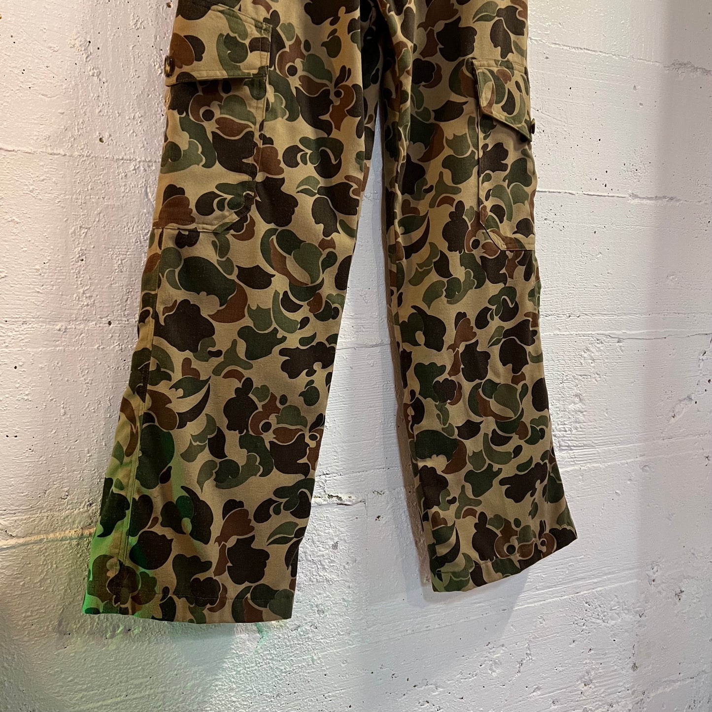 Vintage Duck Camo Cargo Hunting Field Pants - Size 30"/28" - Made In USA - Olive/Brown/Camo