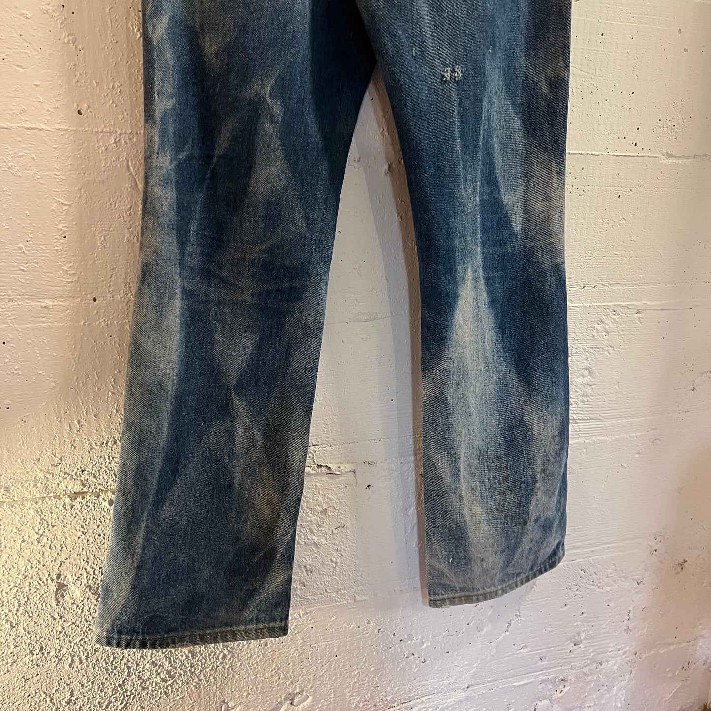 Vintage 70's/80's Rustler Faded Distressed Patch Denim Jeans - Size 32" x 32" - Made In USA - 87620 - Light Faded Indigo