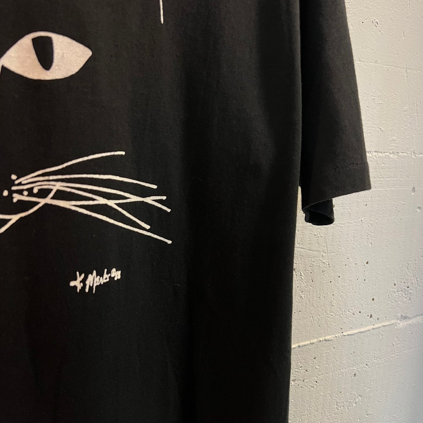 Vintage 1988 Cat Art Single Stitch T-Shirt - Size Large - Made In USA - Black/White