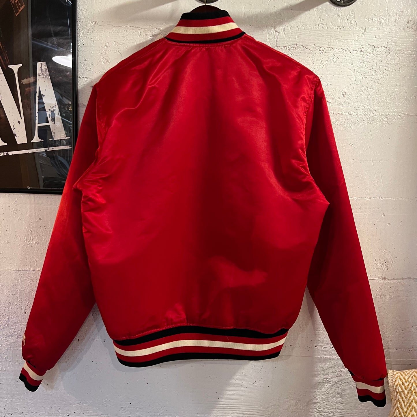 Vintage 1980's Starter Chicago Blackhawks Satin Bomber Jacket - Size Medium - Made In USA - Red/Black