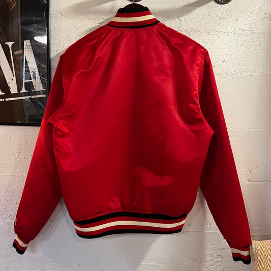Vintage 1980's Starter Chicago Blackhawks Satin Bomber Jacket - Size Medium - Made In USA - Red/Black
