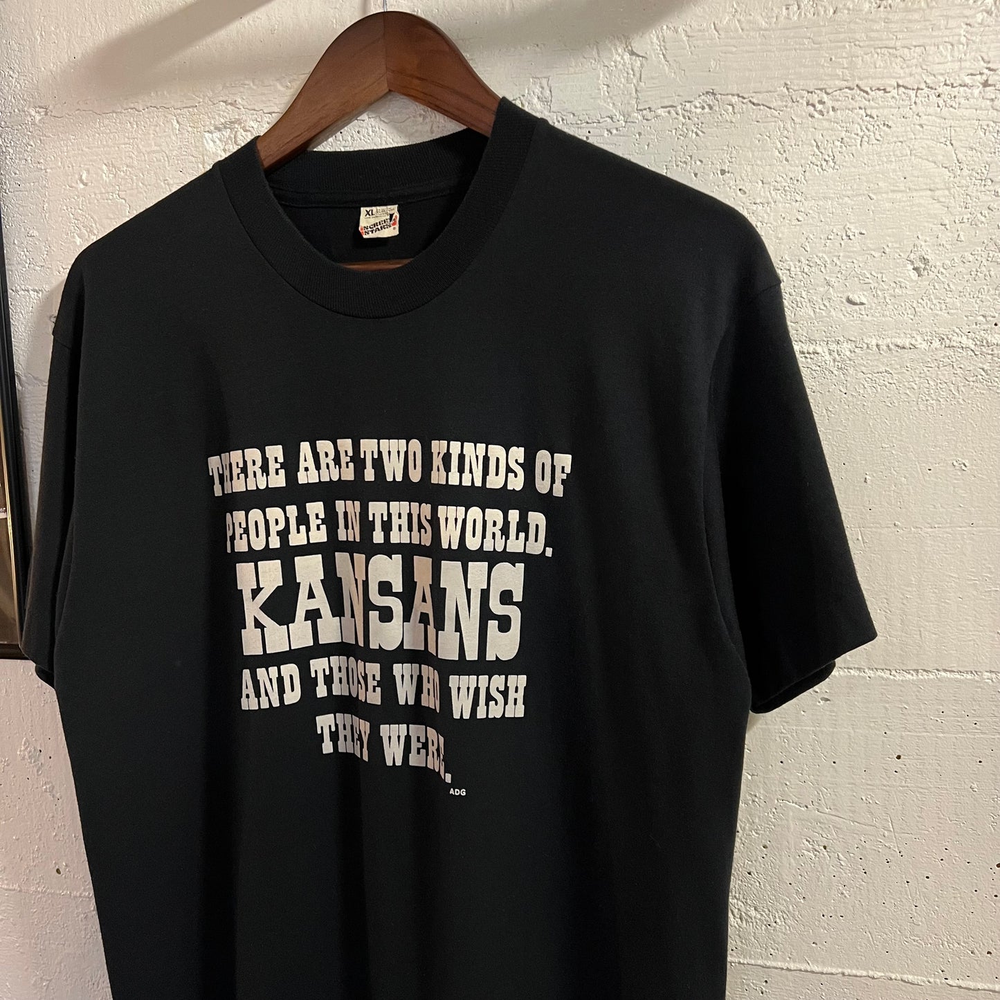 Vintage 80’s Funny Kansas Graphic Single Stitch T-Shirt - Size XL - Made In USA - Black/White