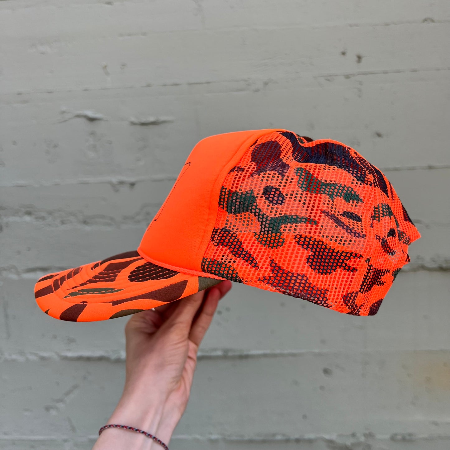 Vintage Blaze Orange Camo OHA Trucker Hat - O/S - Blaze Orange Camo