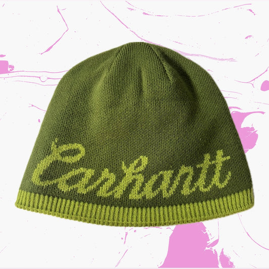 Vintage Knitted Carhartt Reversible Skull Cap Beanie - Size O/S - Green