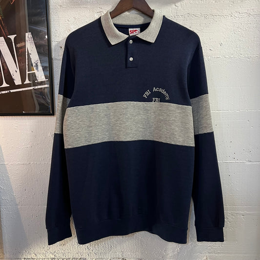 Vintage F.B.I. Academy Color Blocked Collared Rugby Sweatshirt - Size Large - Made In USA - Blue/Gray