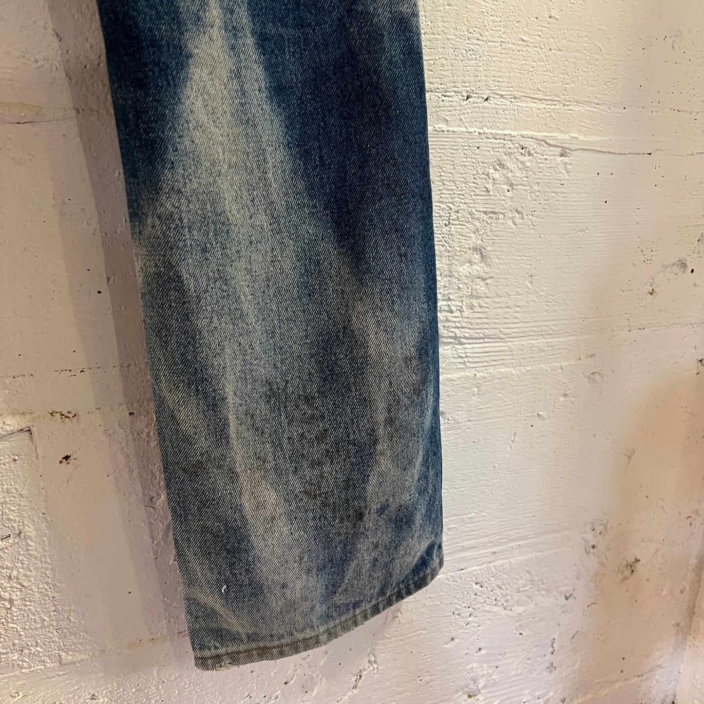 Vintage 70's/80's Rustler Faded Distressed Patch Denim Jeans - Size 32" x 32" - Made In USA - 87620 - Light Faded Indigo