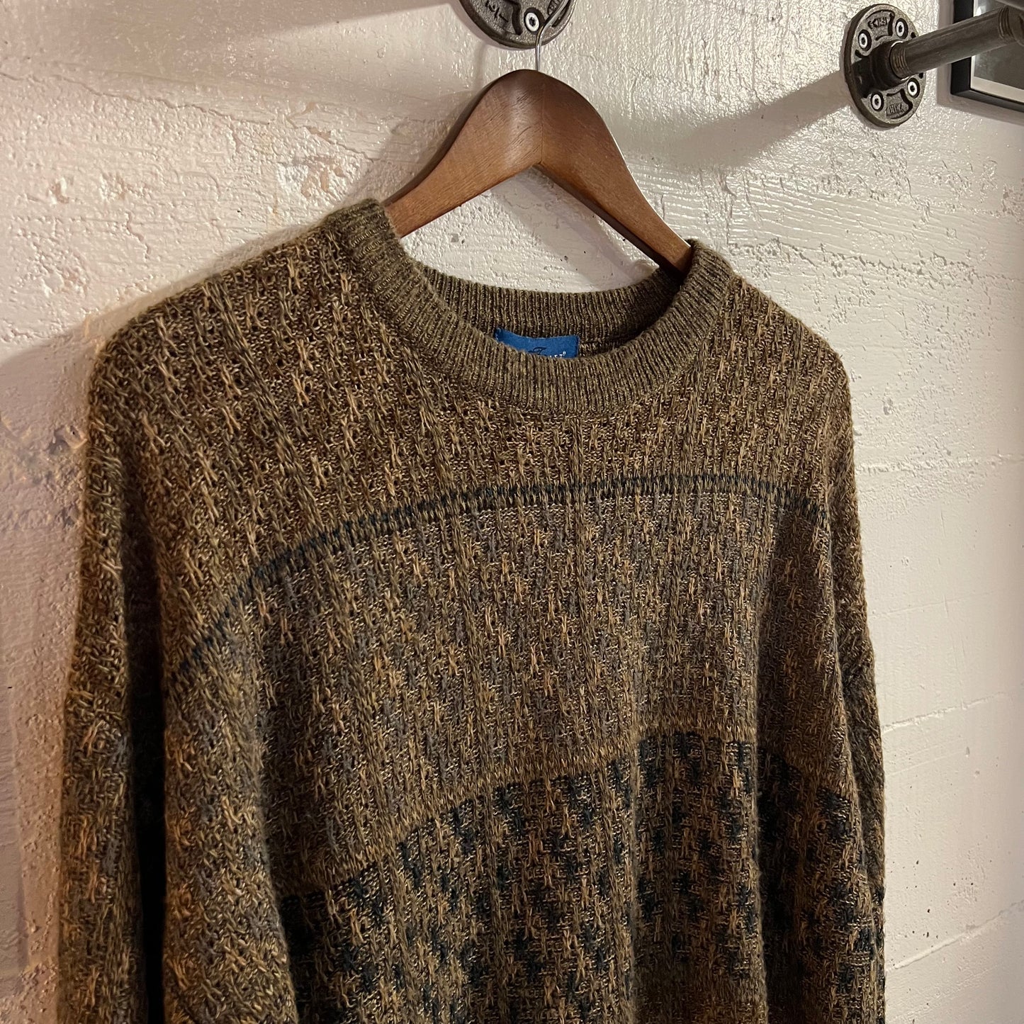 Vintage 90’s Towncraft Jacquard Knit Basket Weaved Stitched Sweater - Size Large - Brown/Earth Toned