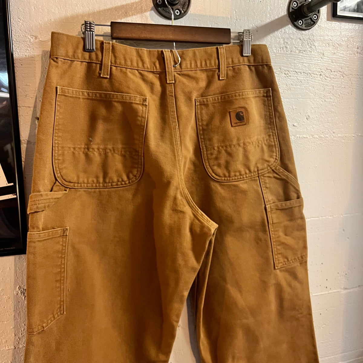 Distressed Carhartt Duck Canvas Original Dungaree Fit Carpenter Work Pants - Size 32" x 29" - 100% Cotton - Tan - B11-BRN