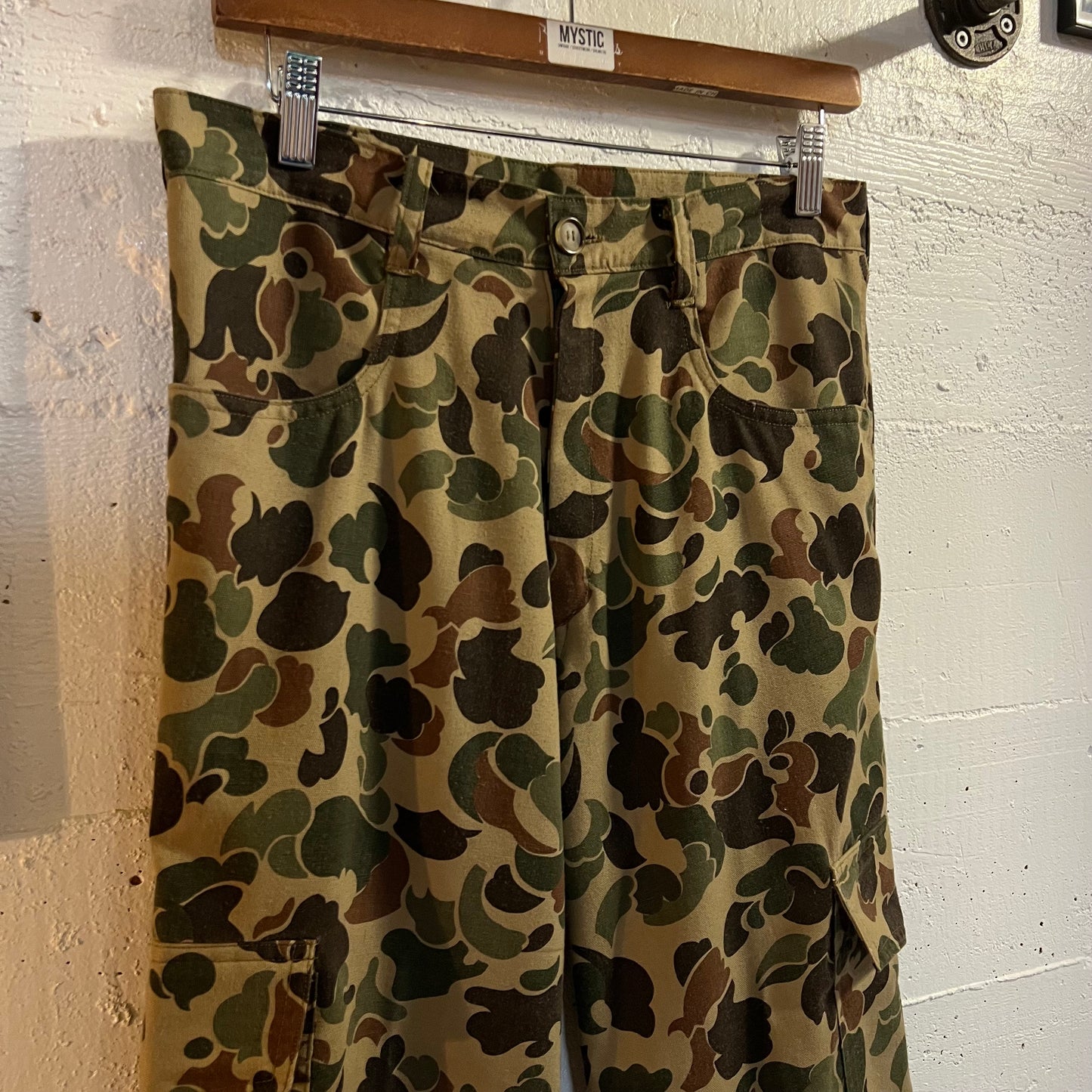 Vintage Duck Camo Cargo Hunting Field Pants - Size 30"/28" - Made In USA - Olive/Brown/Camo