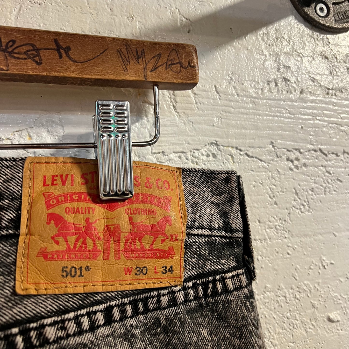 Reworked Levi's 501 Acid Wash Denim Jeans - Size 30 x 34 - Black