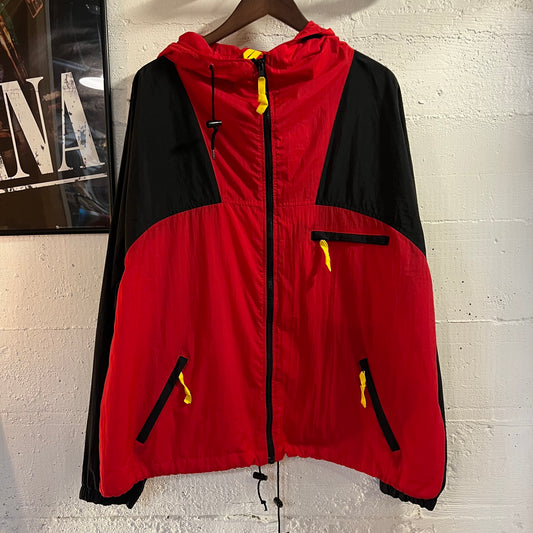 Vintage 90's Marlboro Adventure Team Nylon Hooded Windbreaker Jacket - Size XL - Red/Black/Yellow