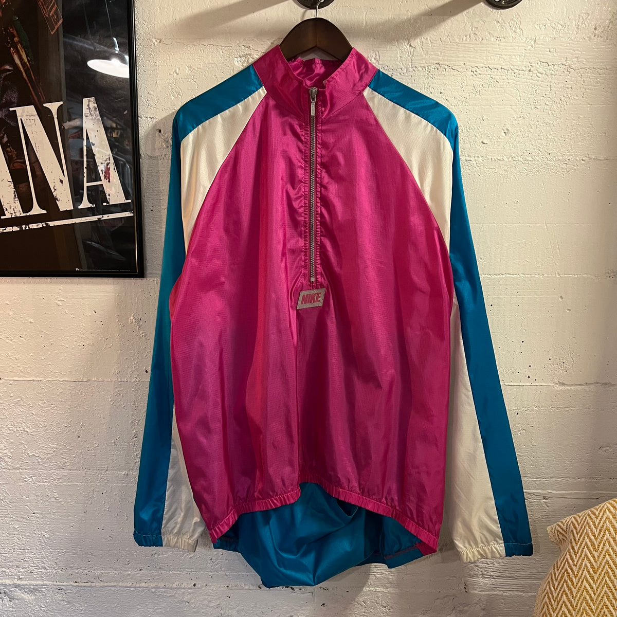 Vintage 90's Nike Cycling Half Zip Windbreaker Jacket - Size Large - Turquoise/Fuschia