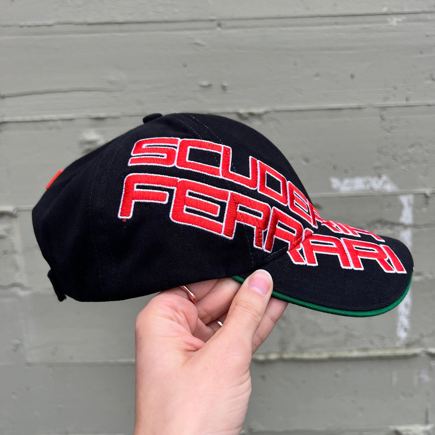 Vintage 2000's Embroidered Scuderia Ferrari Velcro Strap Back Baseball Hat - One Size Fits All - Black/Red/White/Yellow/Green