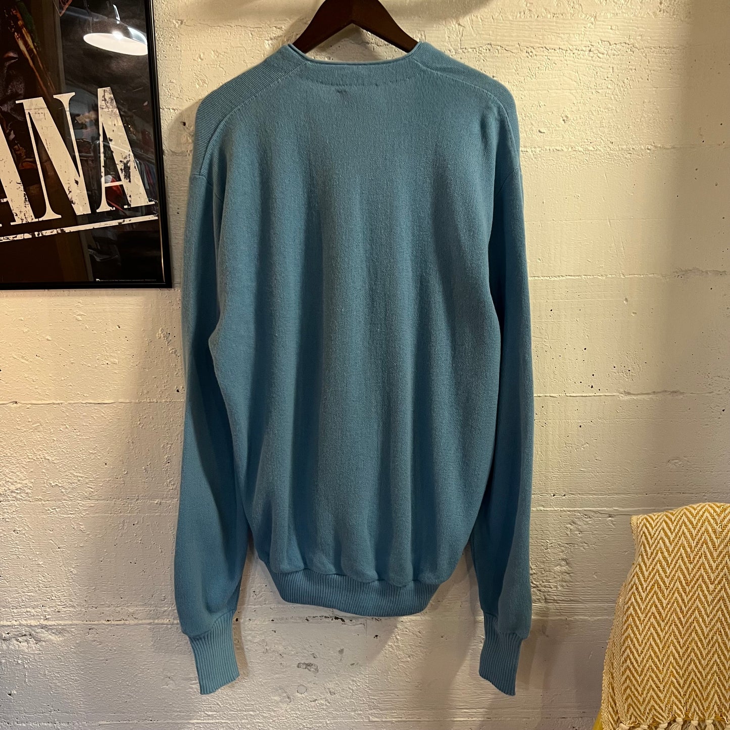 Vintage 70’s Jantzen Knitted Cardigan Buttoned Sweater - Size XL - Made In USA - Baby Blue
