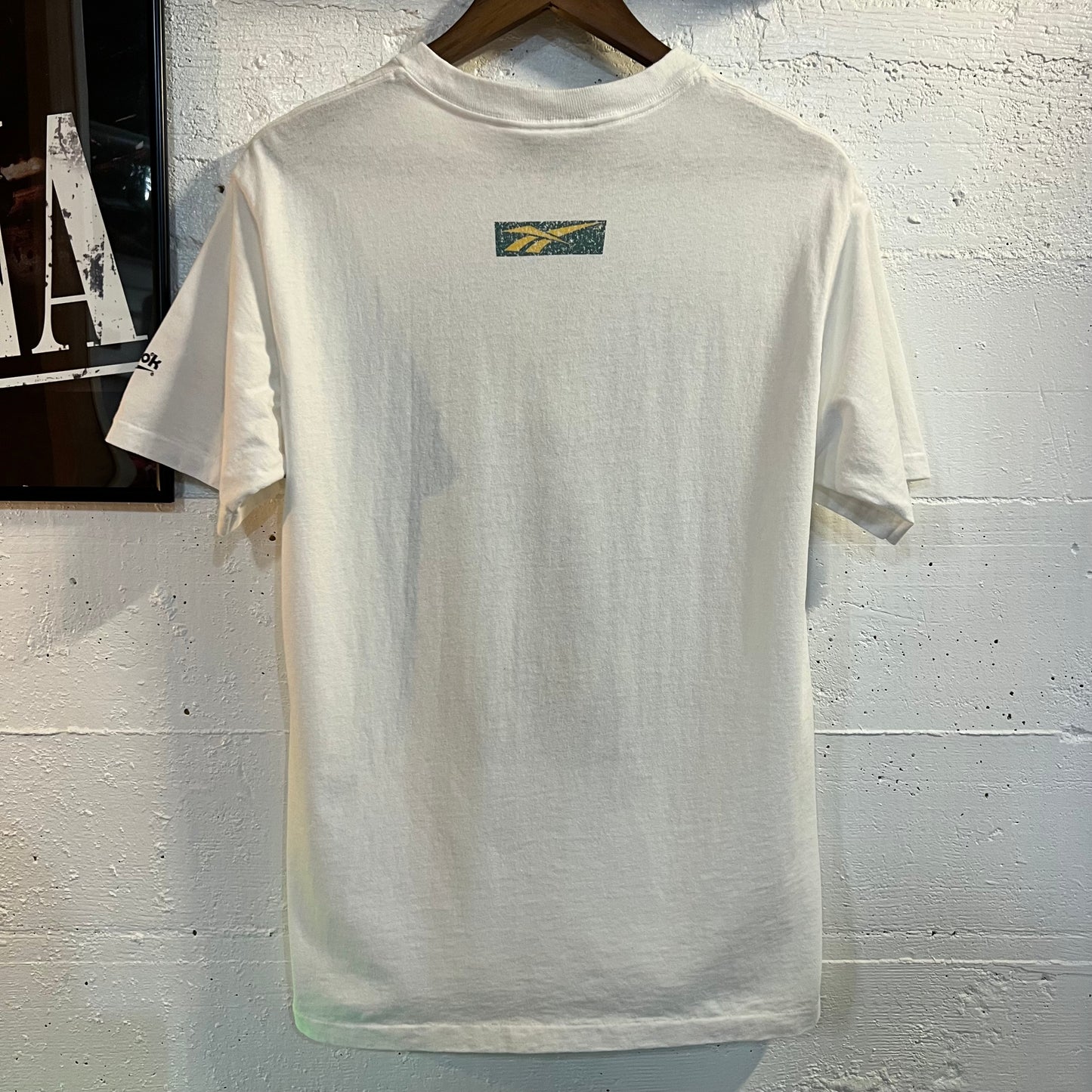 Vintage 90's Reebok 'Play Hard' Single Stitch Graphic T-Shirt - Size Medium - Made In USA - White/Blue/Yellow