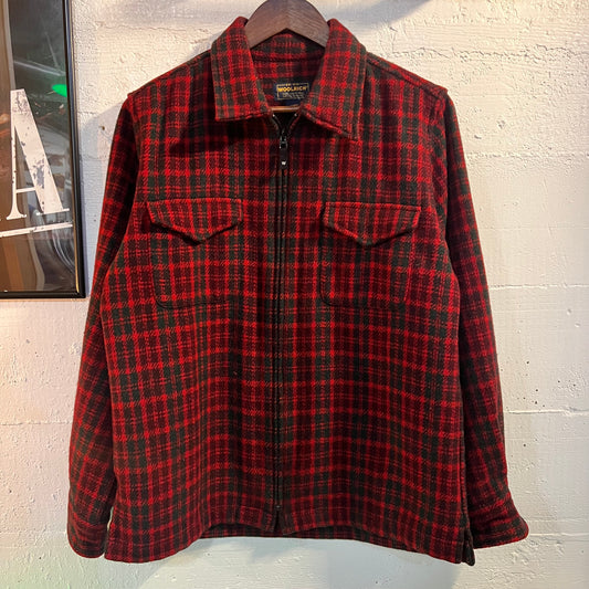 Vintage Woolrich Women's Zippered Plaid Flannel - Size Medium - Ruby/Black